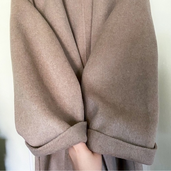 By Malene Birger Coat Trullem Belted Wool Shawl Grey Brown Melange 40 EUC - Picture 5 of 13